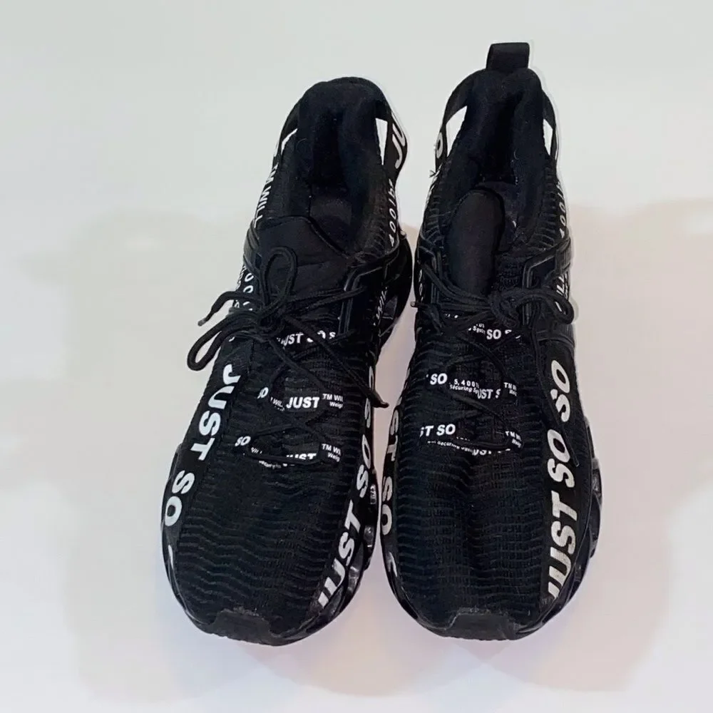 Just Soso Sport Running Training Walk Gym Black Athletic Shoeswith White Accents